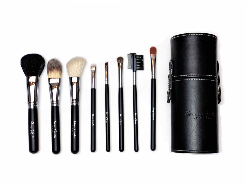 8 Piece Makeup Brush Set with Leather Case